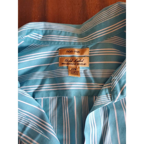 Gold Label Westbound Womens Green Striped Long Sleeve Cotton Button Up Shirt 22W - Picture 2 of 7